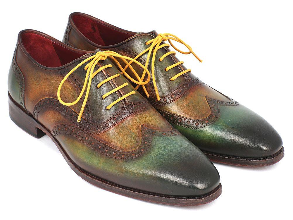 Paul Parkman ''228-GRN'' Green Genuine Calfskin Leather Wintip Oxfords Shoes.